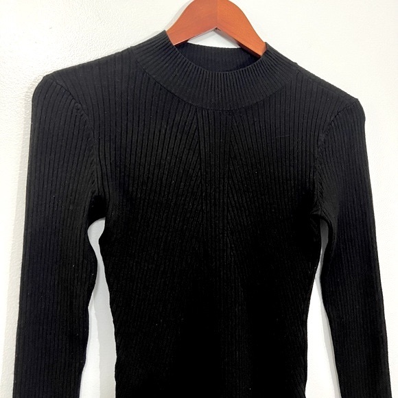 H&M Black Ribbed Stretchy Mock Neck Long Sleeve Top Basic Layer Fitted Small - Picture 2 of 5